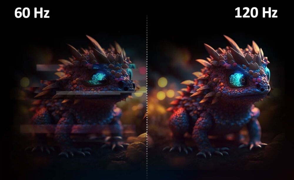 Telewizor HAIER H65Q80FUX 120 Hz, VRR, płynny obraz, gry i filmy bez przycięć, stworek na ciemnym tle