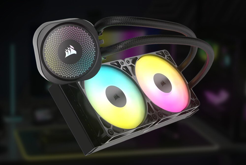 Komputer XQUANTUM Creator GeForce RTX Studio RS-R5-5070WH System chłodzenia wodnego z dwoma wentylatorami ARGB i blokiem wodnym z podświetlanym logo, chłodzenie wodne, podstawa, wentylatory, chłodnica