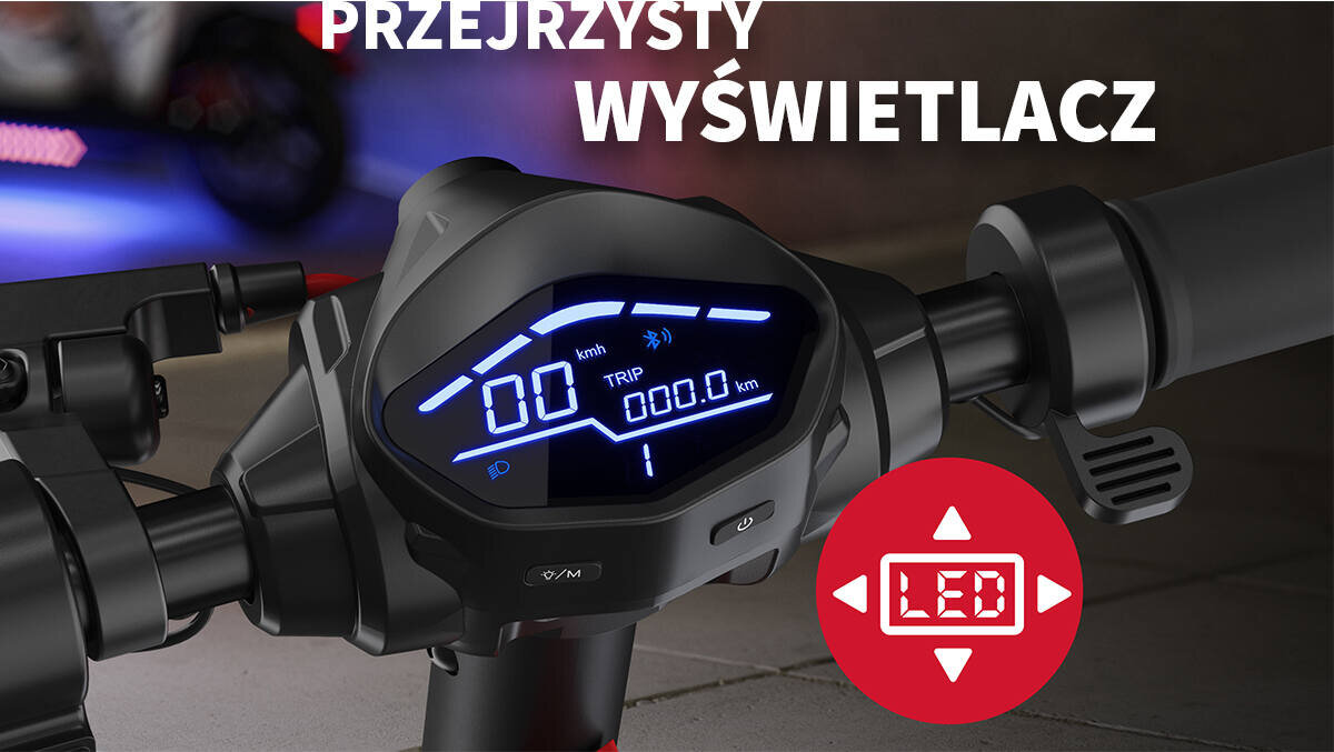 Hulajnoga elektryczna SHARP KS3CEU-B Czarny ładowanie żywotność baterii akumulator Maksymalna prędkość wyświetlacz Podłącz smartfona uchwyt na telefon Szeroki podest mata antypoślizgowa podświetlenie