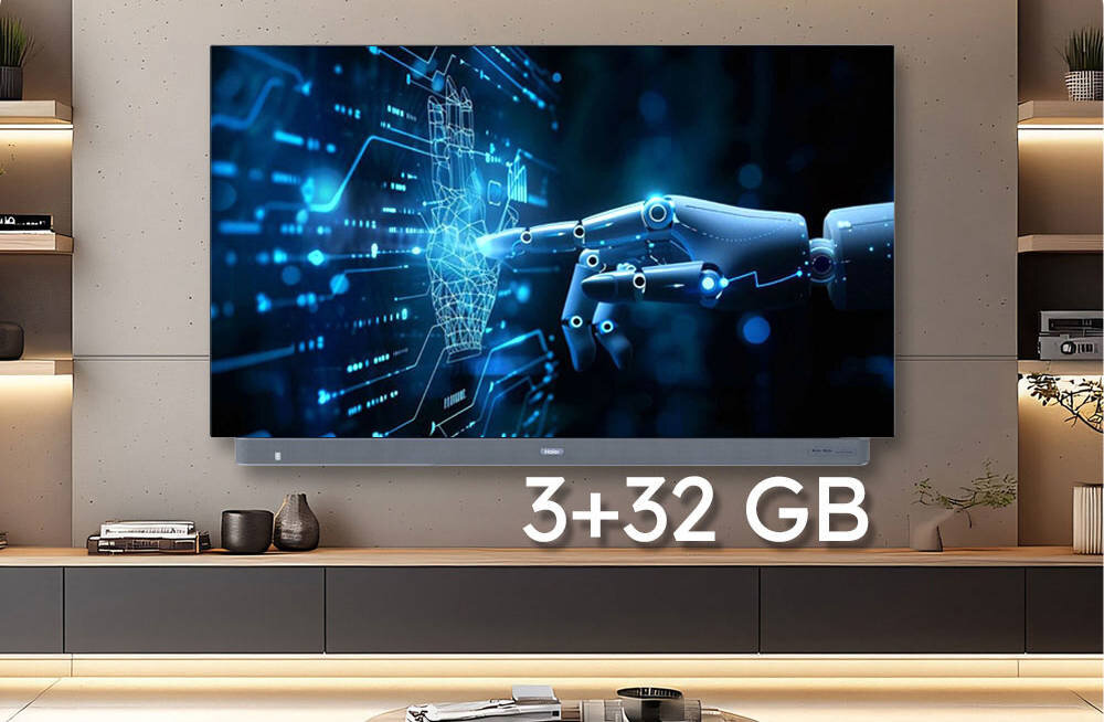 HAIER H65C95EUX pamięci operacyjnej 3 GB RAM 32 GB wbudowanej pamięci serwisy multimedialne i gry z Google Play - telewizor na ścianie