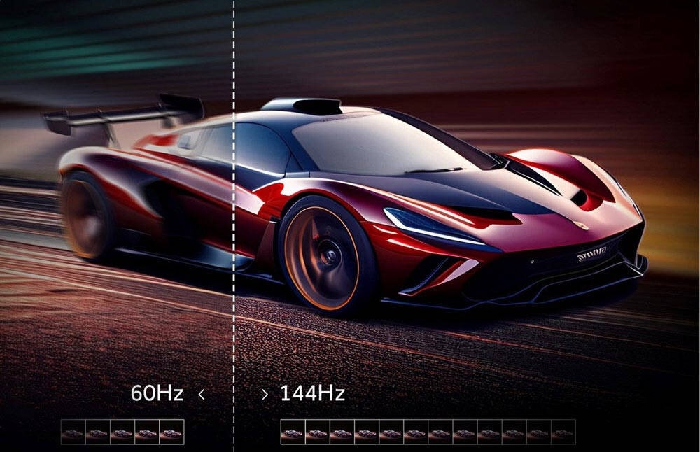 HAIER H65C95EUX częstotliwością odświeżania 144 Hz grach oglądania filmów akcji czy transmisji sportowych technologia VRR odświeżanie ekranu liczby klatek generowanych przez konsolę - porównanie 60 hz a 144 hz