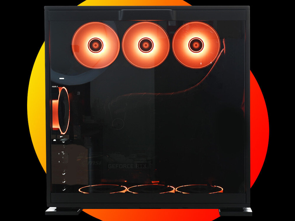 Komputer NTT Game i5-12400F 16GB RAM 1TB SSD GeForce RTX3060 Windows 10 Home design wygląd podświetlenie RGB wymiary wielkość szklany panel boczny
