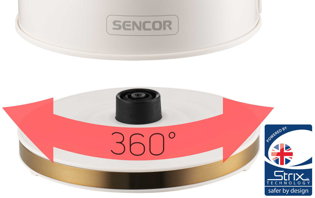 Czajnik SENCOR SWK 1780WH Komfort użytkowania Centralny łącznik STRIX 360°podstawie z dowolnej strony 