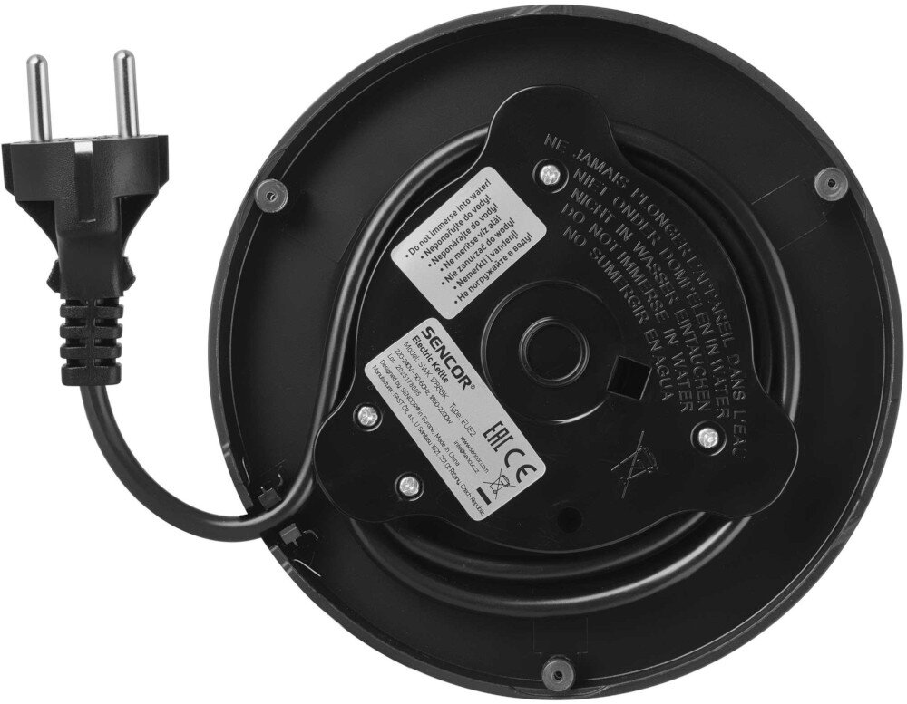 Czajnik SENCOR SWK 1788BK Czarny Schowek na przewód Przewód zasilający łatwo ukryć w podstawie  porządek 