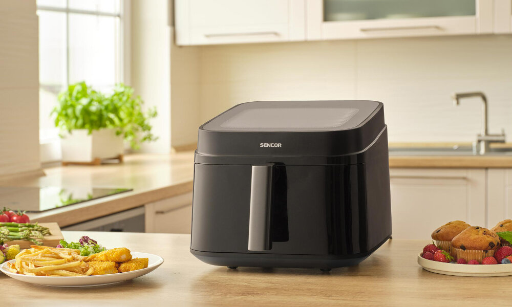 Air Fryer Frytkownica beztłuszczowa SENCOR SFR 6900BK 6.5l z 12 automatycznymi programami i okienkiem do obserwacji postępów wygląd design prezentacja wizualizacja Zdrowe gotowanie