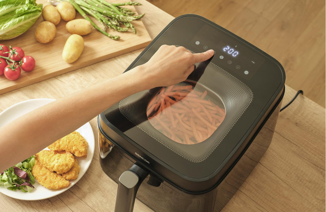 Air Fryer Frytkownica beztłuszczowa SENCOR SFR 6900BK 6.5l z 12 automatycznymi programami i okienkiem do obserwacji postępów Pełna kontrola nad temperaturą temperatura zakres dopasowanie ustawienia potrawy konsystencja smak