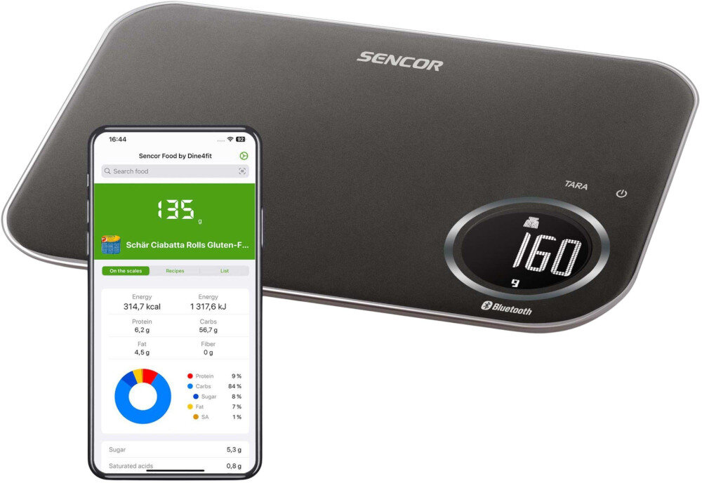 Waga kuchenna SENCOR SKS 7178BK Szybkie połączenie Bluetooth Łatwe parowanie z telefonem dla Polski i innych krajów regionu ważyć produkty na bieżąco tworzyć listy składników planowanie