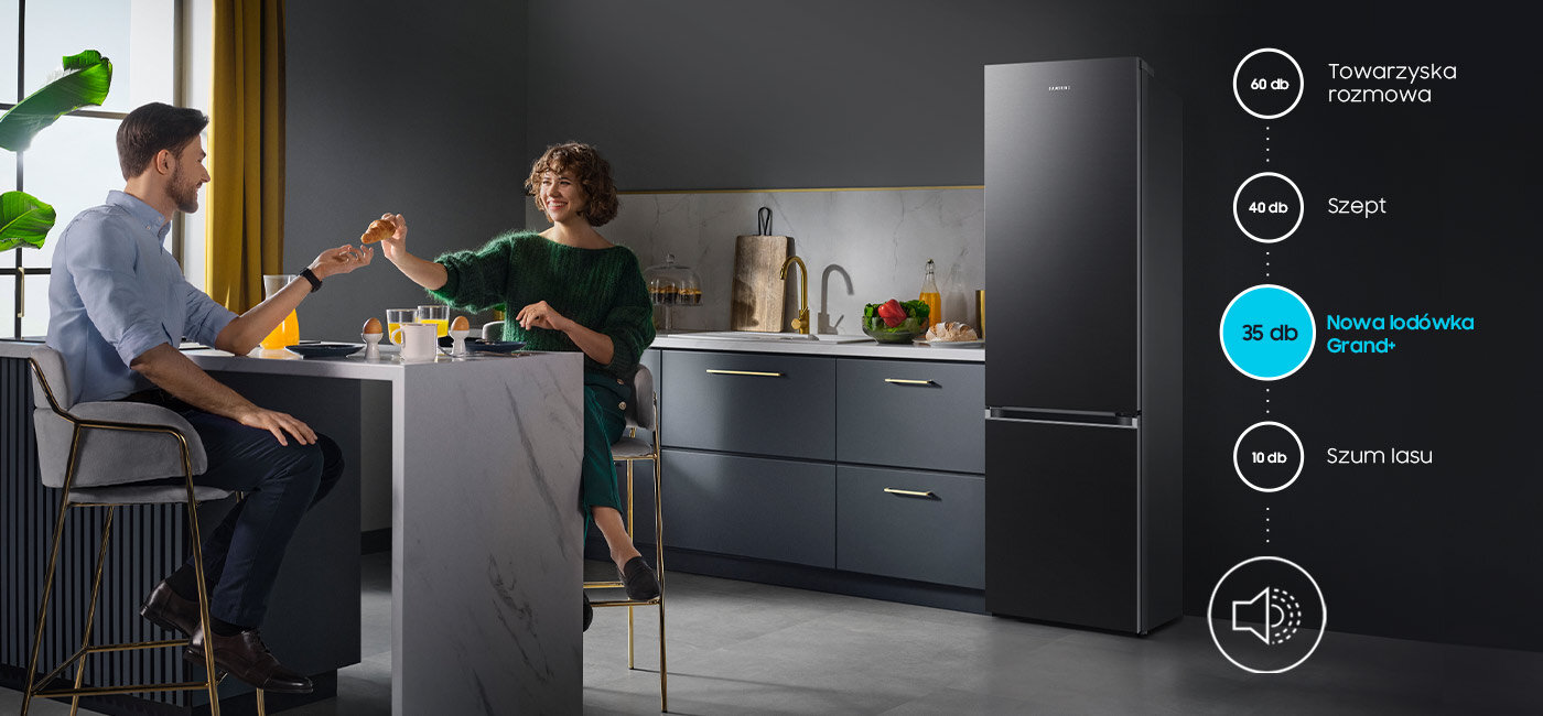Niska emisja hałasu 35 db: lodówka RB38C602EB1 Niska emisja hałasu 35 db: lodówka Samsung RB38C602EB1