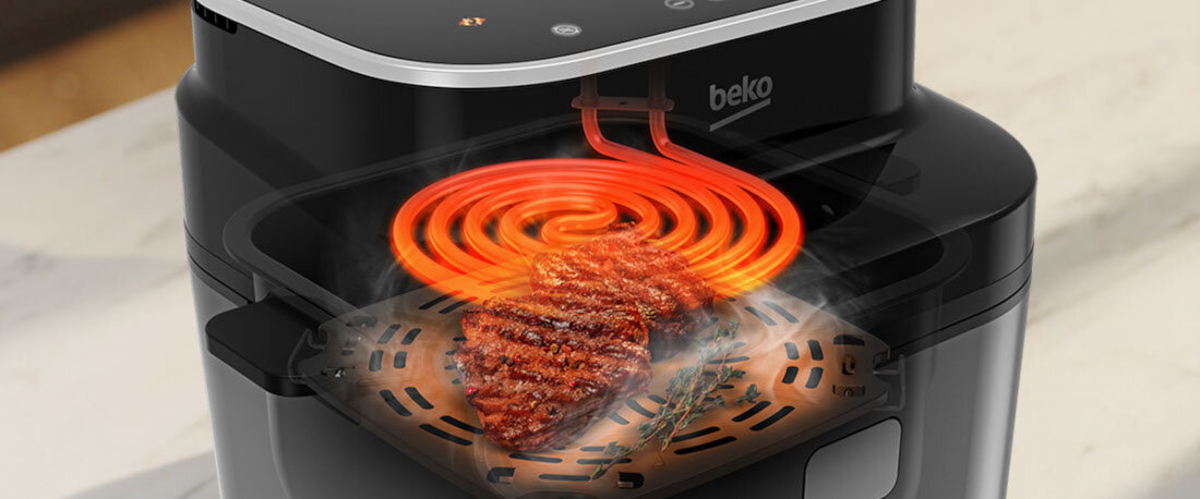 Air Fryer Frytkownica beztłuszczowa BEKO ExpertFry FRL5474B z gotowaniem na parze Wysoka wydajność 2 elementy grzewcze moc temperatura zakres czas