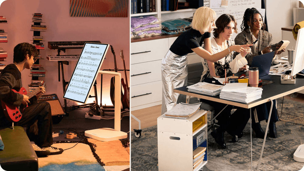 Monitor LG Smart 32U889SA-W.AEU 31.5 cala 3840x2160px IPS prezentacja monitora podczas użytkowania w dwóch sytuacjach  webOS, Home Office, praca w chmurze, zdalny pulpit