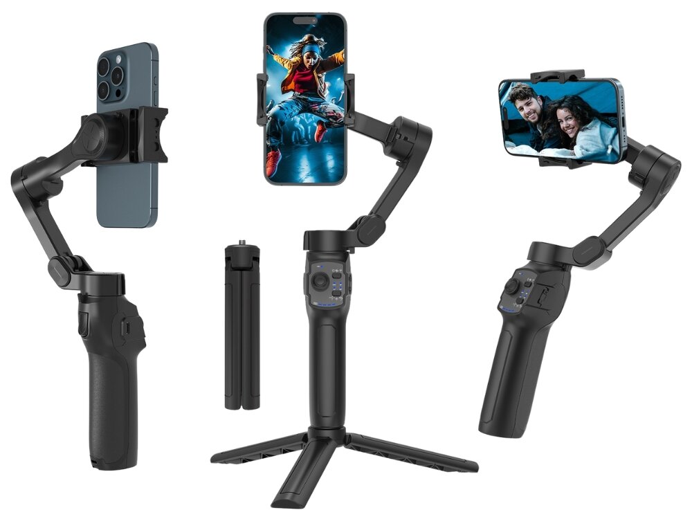 Gimbal MAJESTICLINE AJ Axis AI
stabilizator w przymocowanym telefonem w różnych konfiguracjach i ustawieniach wbudowany akumulator 3600mah długi czas pracy ładowanie port usb-c plener dłuższe nagrania