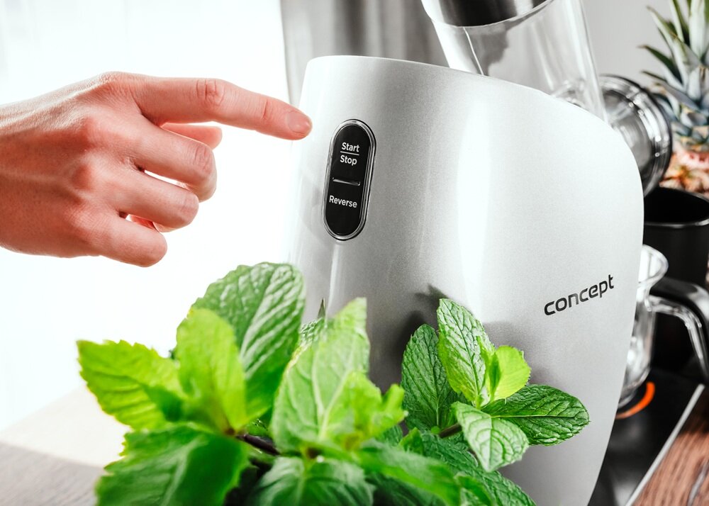 Wyciskarka wolnoobrotowa CONCEPT Nutriboost LO7250 jedna prędkość, funkcja biegu wstecznego, cofnięcie obrotów, intuicyjna obsługa