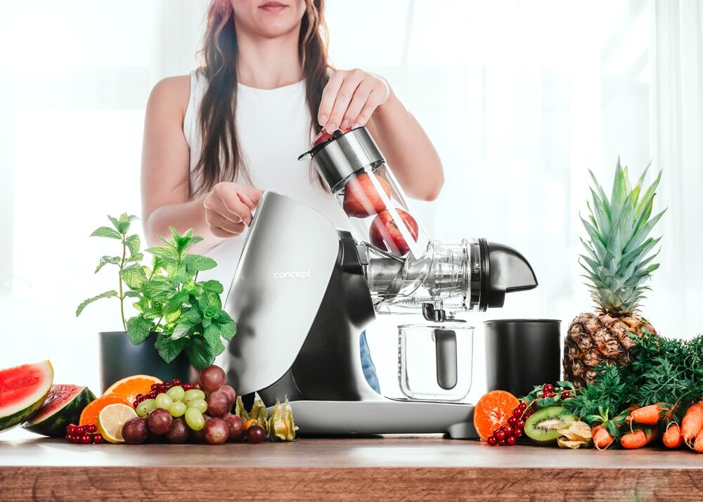 Wyciskarka wolnoobrotowa CONCEPT Nutriboost LO7250 poziomy system wyciskania, większa efektywnośc pracy, oszczędność pieniędzy