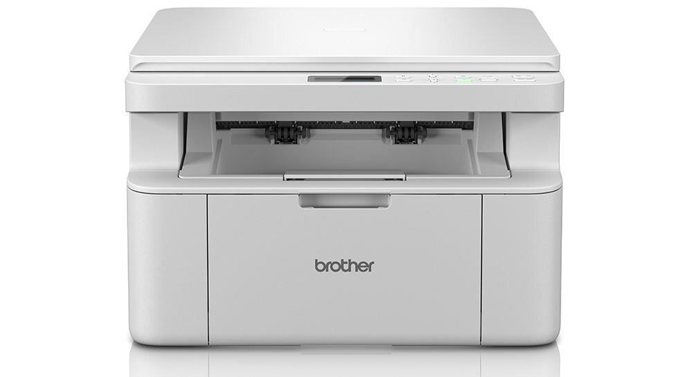 Urządzenie wielofunkcyjne BROTHER DCP-L1630W Wi-Fi prezentacja urządzenia na białym tle od przodu rozwiązanie problemu wielu urządzeń laserowa trzy funkcje druk skan kopia