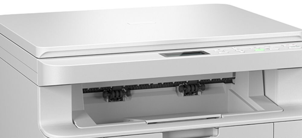 Urządzenie wielofunkcyjne BROTHER DCP-L1630W Wi-Fi prezentacja urządzenia od przodu pod kątem na białym tle czytelny wyświetlacz LCD 2-wierszowy monitorowanie statusu prosta przejrzysta obsługa urządzenia