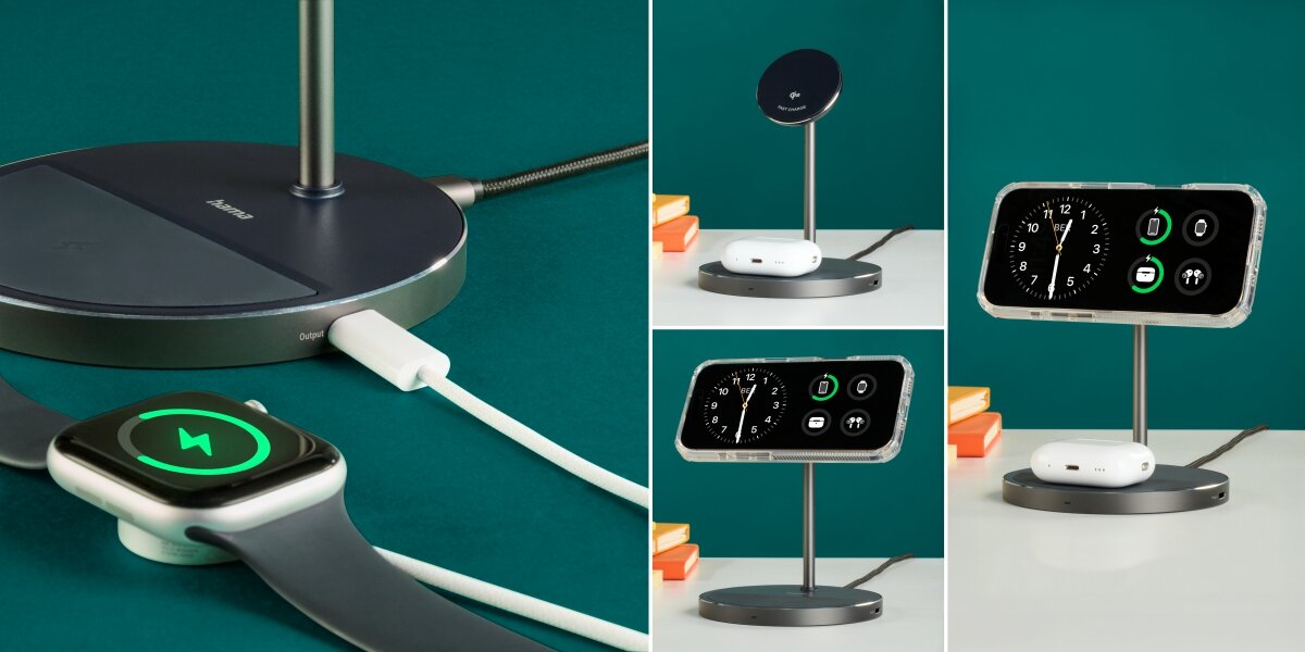 Ładowarka indukcyjna HAMA Qi2 Stand 2w1 15W - Ładowanie wielu urządzeń, moc 5 W, USB-C, ładowarka indukcyjna z różnymi ujęciami