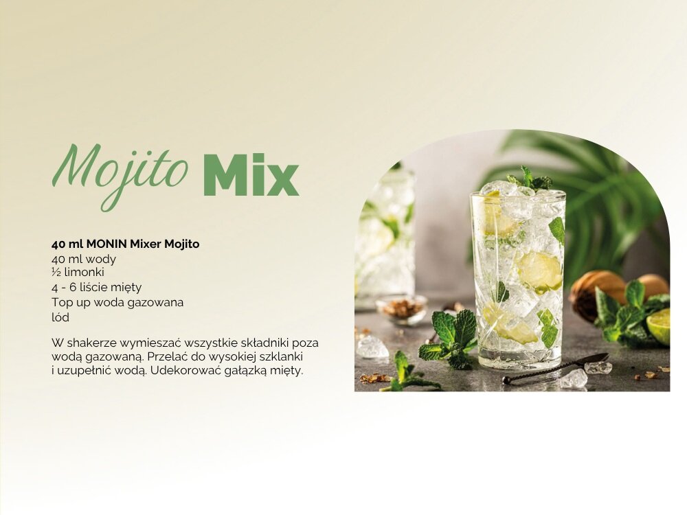 Syrop do koktajli MONIN Mojito 1000 ml sposób przygotowania koktajlu Mojito Mix, szybko, smacznie, łatwo