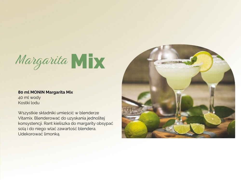 Syrop do koktajli MONIN Margarita 1000 ml przepisy na koktajle, odpowiedni smak