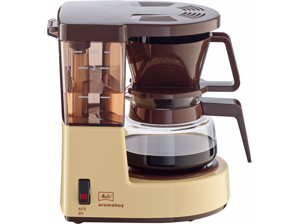 Ekspres MELITTA Aromaboy 1015-03 Brązowy design funkcjonalność dwie filiżanki aromatyczna kawa filtrowana zbiornik na wodę pojemność 310 ml filtr rozmiar 100 uzyskanie pełni smaku aromatu kawy moc 550 W efektywne oszczędne użytkowanie automatyczne wyłączenie ekonomiczny wybór