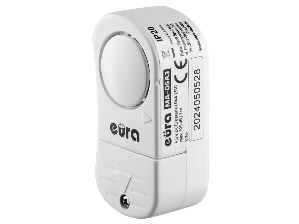 Mini alarm EURA MA-05A3 dwustronna tasma klejaca baterie zasilanie 3 baterie LR44
