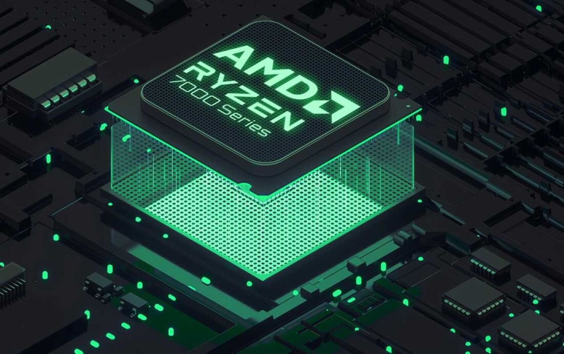 Płytka drukowana z niebieskim niebem w tle. - procesor AMD Ryzen