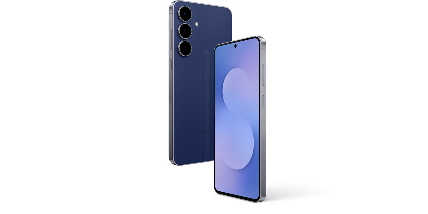 Samsung Galaxy S25 FE w kolorze granatowym, pokazany z przodu i z tyłu, wyróżnia się eleganckim designem i potrójnym tylnym aparatem. Samsung Galaxy S25 FE w kolorze granatowym, pokazany z przodu i z tyłu, wyróżnia się eleganckim designem i potrójnym tylnym aparatem.
