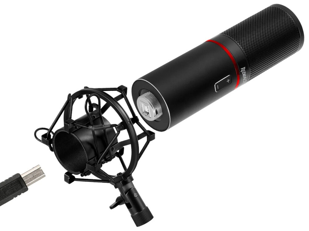 Mikrofon REDRAGON Solara GM307 podświetlenie RGB 9 trybów oświetlenie do streamingu, mikrofon po skosie na białym tle