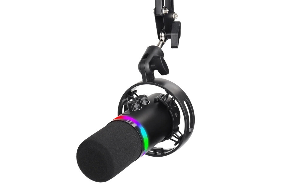 Mikrofon REDRAGON Solara GM307 ramię mikrofonowe statyw biurkowy stabilne mocowanie, mikrofon po skosie na białym tle