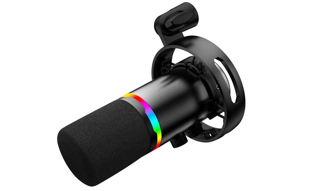 Mikrofon REDRAGON Solara GM307 metalowa konstrukcja design funkcjonalność kompatybilność ze sprzętem, mikrofon po skosie na białym tle