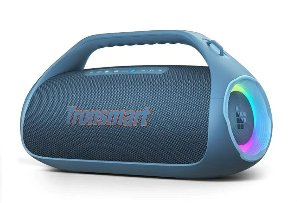 Głośnik mobilny TRONSMART Bang 2 — potężny dźwięk 90 W, wyraźny dźwięk na plaży i imprezie, głośnik mobilny po skosie na białym tle