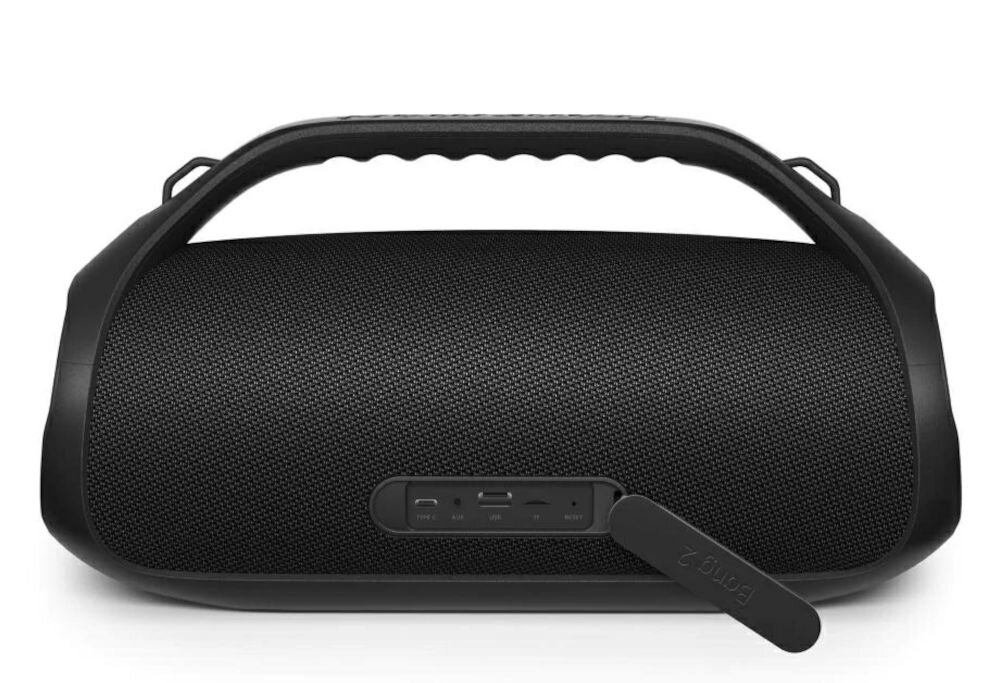 Głośnik mobilny TRONSMART Bang 2 — Aux, Bluetooth, Micro SD, USB, wiele źródeł muzyki, tył głośnika od frontu z pokazanymi wejściami/wyjściami