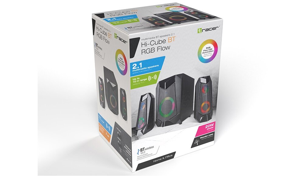 Głośniki TRACER Hi-Cube BT RGB Flow nowoczesny design dla graczy drewniane obudowa