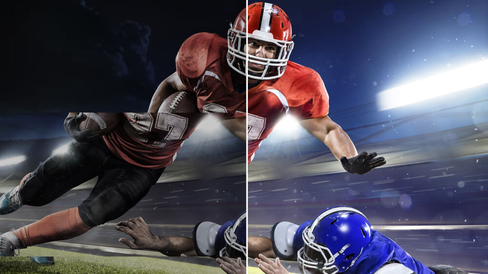 Monitor ACER EK251Q P6 24.5 cala 1920x1080px IPS 144Hz 1 ms [VRB] prezentacja płynności w tle gra amerykański futbol AMD FreeSync płynna rozgrywka bez zacięć synchronizacja z GPU komfort rozgrywki