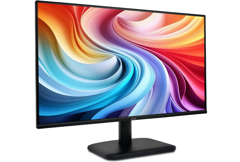 Monitor ACER EK251Q P6 24.5 cala 1920x1080px IPS 144Hz 1 ms [VRB] prezentacja monitora od przodu pod kątem na białym tle matowa powłoka ComfyView redukcja odbicia światła z otoczenia ograniczenie refleksów