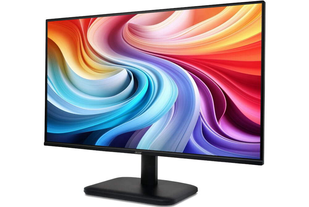 Monitor ACER EK251Q P6 24.5 cala 1920x1080px IPS 144Hz 1 ms [VRB] prezentacja monitora od przodu pod kątem na białym tle ZeroFrame cienkie ramki immersja panoramiczny pulpit wypełnienie niemal całego frontu