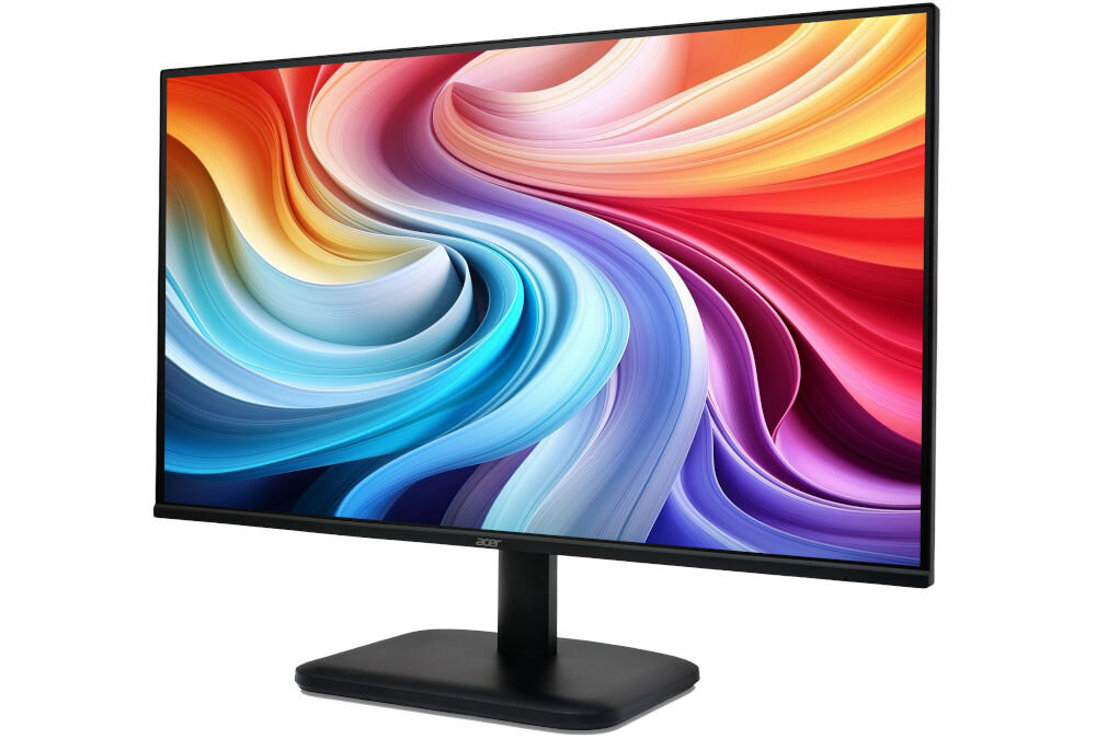 Monitor ACER EK251Q P6 24.5 cala 1920x1080px IPS 144Hz 1 ms [VRB] prezentacja monitora od przodu pod kątem na białym tle złącza porty płynne przełączanie