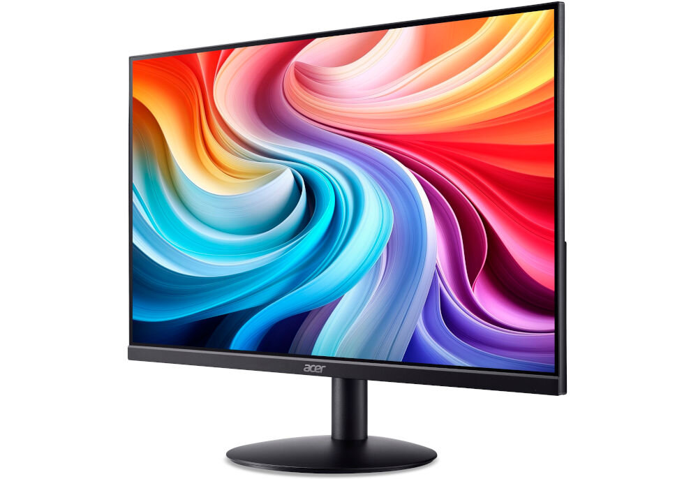 Monitor ACER SA242YH1bi 23.8 cala 1920x1080px 100Hz 4 ms [GTG] prezentacja monitora od przodu pod kątem na białym tle 72% palety NTSC intensywne kolory immersja przyjemny dla oka obraz