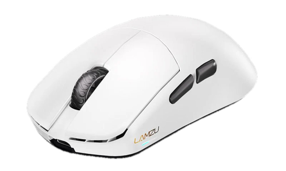 LAMZU Maya X graczach praworęcznych przycisków bocznych po lewej stronie obudowy dodatkowych funkcji - biała mysz pod kątem na białym tle