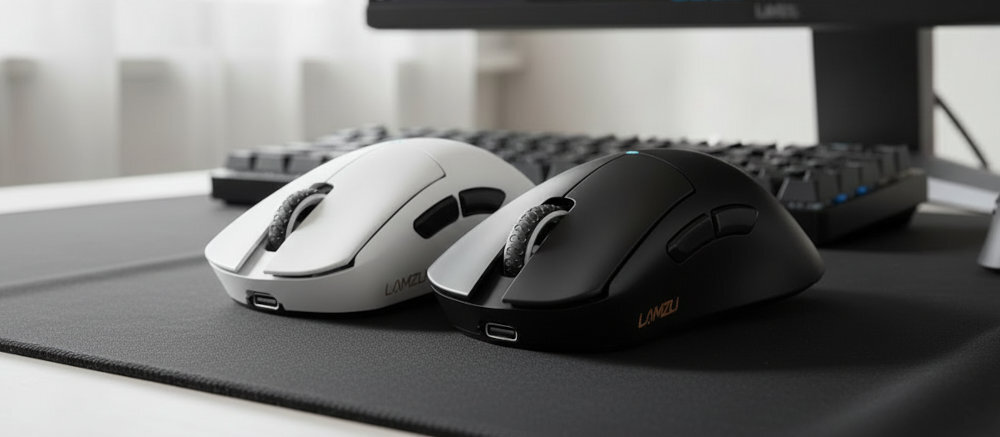 LAMZU Paro Aurora - mysz w dwóch kolorach na biurku