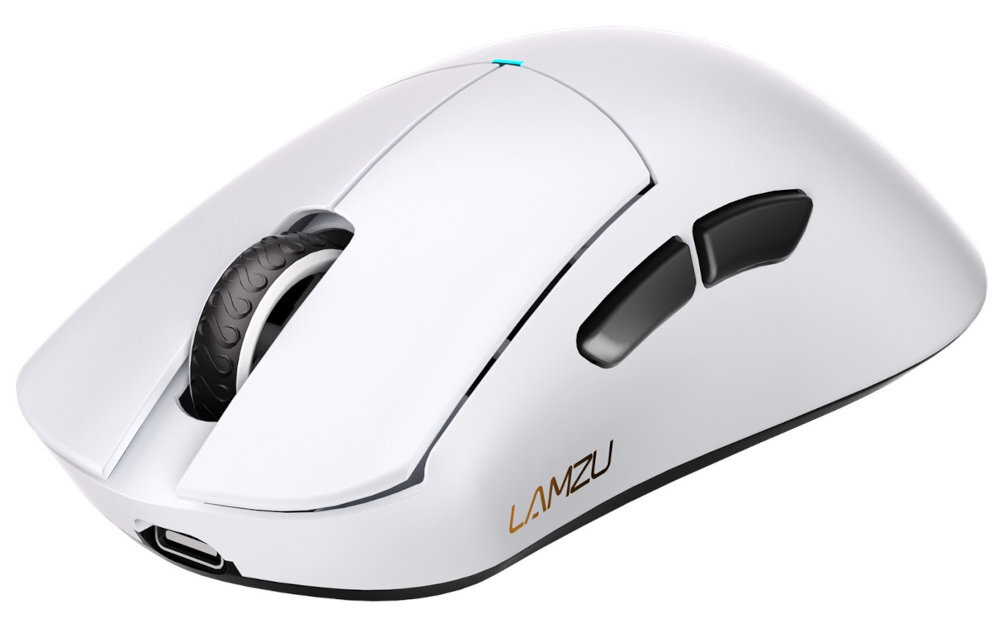 LAMZU Paro Aurora graczach praworęcznych przycisków bocznych po lewej stronie obudowy dodatkowych funkcji - biała mysz pod kątem na białym tle