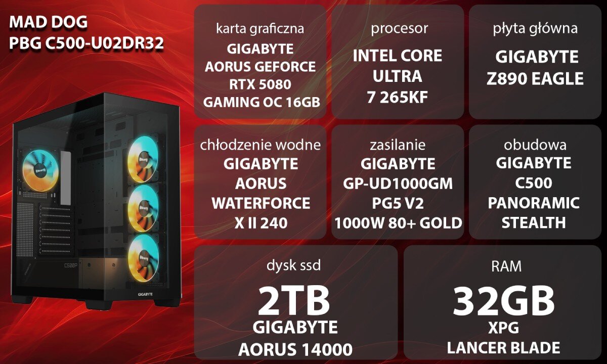 Komputer MAD DOG GeForce RTX5080 DLSS 4 Reflex Edition 2 Powered by Gigabyte C500-U02DR32