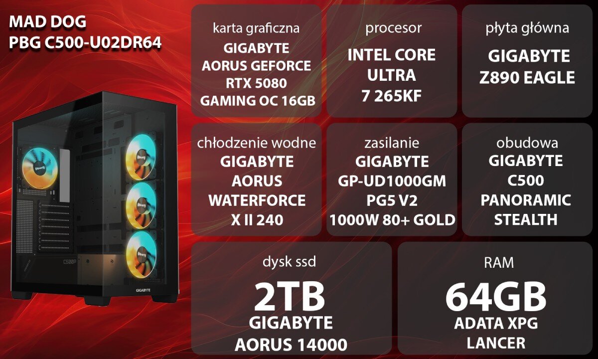 Komputer MAD DOG GeForce RTX5080 DLSS 4 Reflex Edition 2 Powered by Gigabyte C500-U02DR64