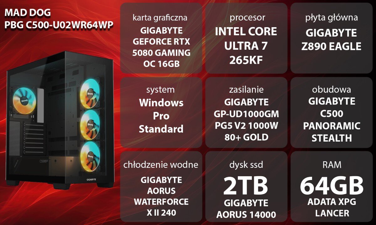 Komputer MAD DOG GeForce RTX5080 DLSS 4 Reflex Edition 2 Powered by Gigabyte C500-U02WR64WP