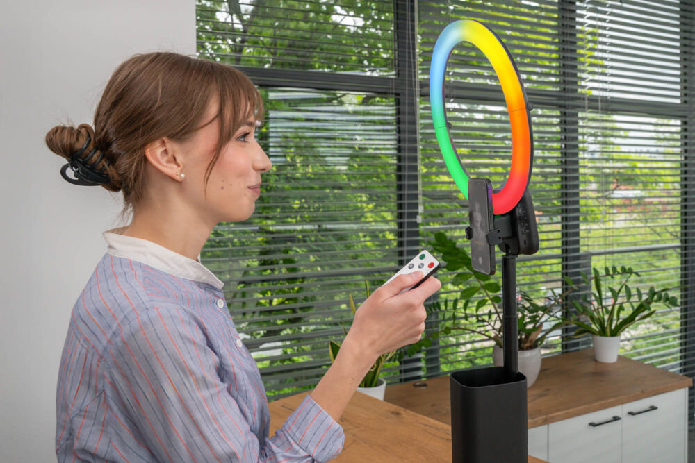 Lampa pierścieniowa RGB XLINE SF800 oświetlenie rgb pilot smartfon w uchwycie