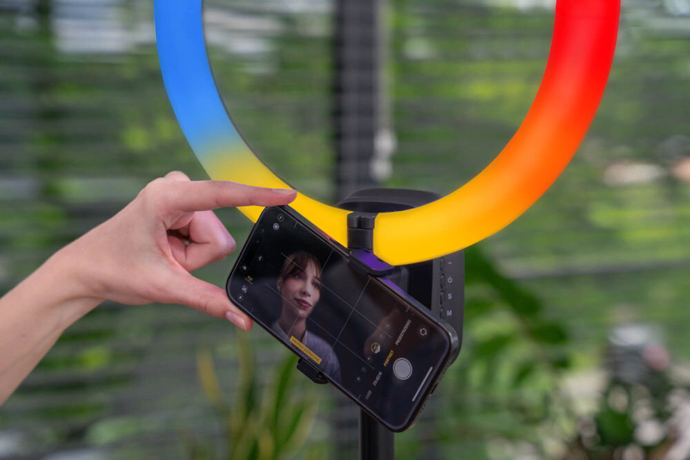 Lampa pierścieniowa RGB XLINE SF800 obrotowy uchwyt na telefon do 6 cali moc 10 W jasne naturalne światło 625 lumenów