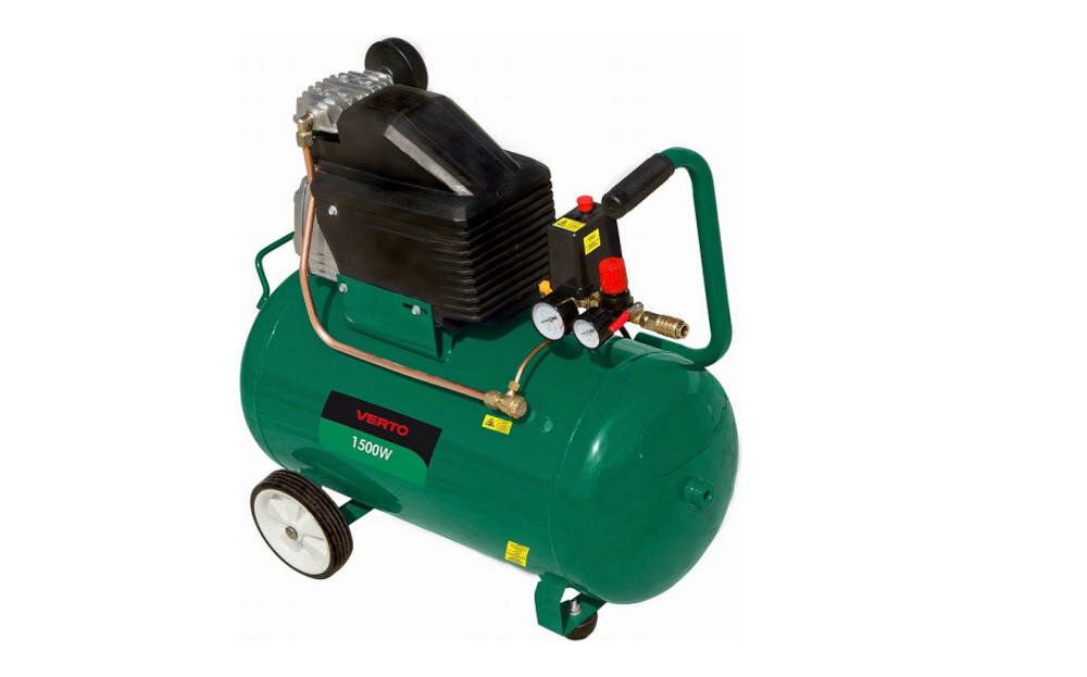 VERTO 73K004 kompresor olejowy napęd niewielkie rozmiary warsztat garaż zasilanie prąd sieciowy pistolet ropowanie pompowanie koła drobne prace