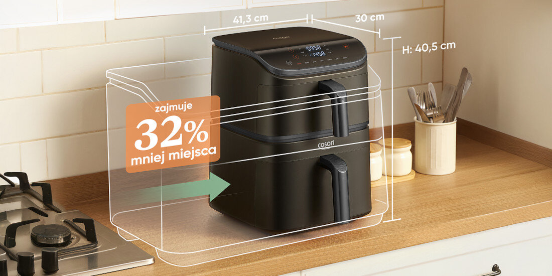 Air Fryer Frytkownica beztłuszczowa COSORI Turbo Tower CAF-DC121-AEUR Kompaktowa oszczędność miejsca Kompaktowa konstrukcja wymiary pojemność wygoda