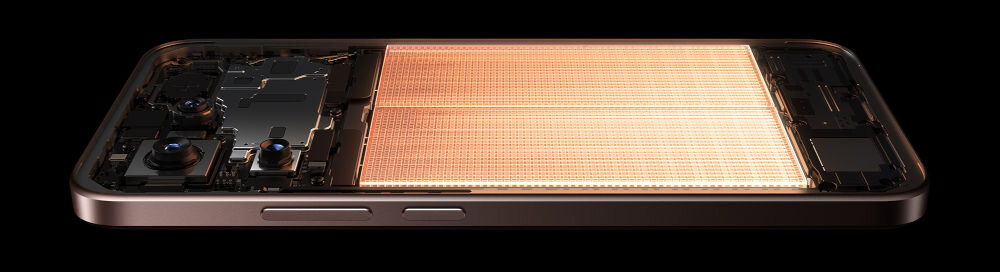 Smartfon XIAOMI 15T 5G 12/512GB 6.83 cali 120Hz Szary pokazanie wnętrza telefonu podświetlenie baterii czarne tło bateria pojemność grubość obudowy Xiaomi Surge G1 67W HyperCharge szybkie ładowanie MediaTek Dimensity 8400-Ultra Xiaomi 3D IceLoop System