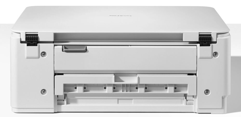 Urządzenie wielofunkcyjne BROTHER DCP-T436W Druk w kolorze, Wi-Fi prezentacja urządzenia od tyłu na białym tle czasy wydruków mono kolor pierwsza kopia z trybu gotowości rozdzielczość efektywne narzędzie