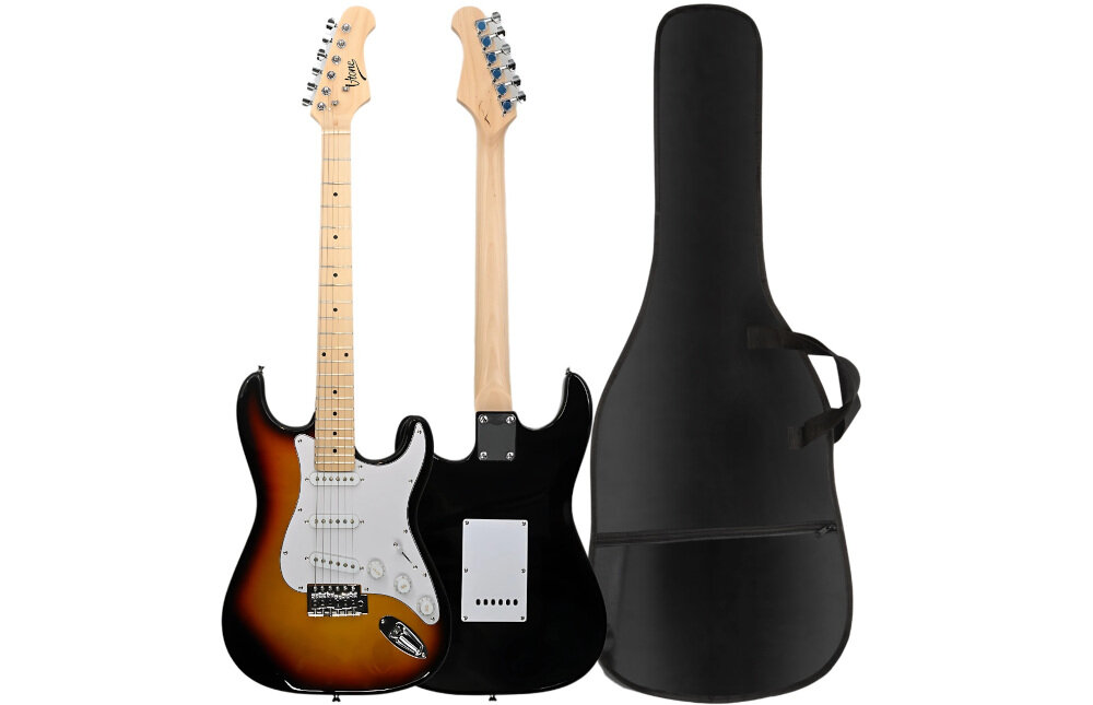Gitara elektryczna V-TONE EGA 39 SB 4/4 Stratocaster czarne wykończenie połysk ergonomiczny korpus, gitara elektryczna w różnych pozycjach z pokrowcem